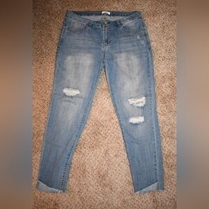 Kensie Frayed Hem Blue Distressed Jeans